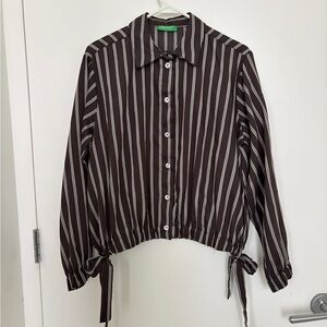 United Colors Of Benetton Women’s Brown Striped Button Down Shirt